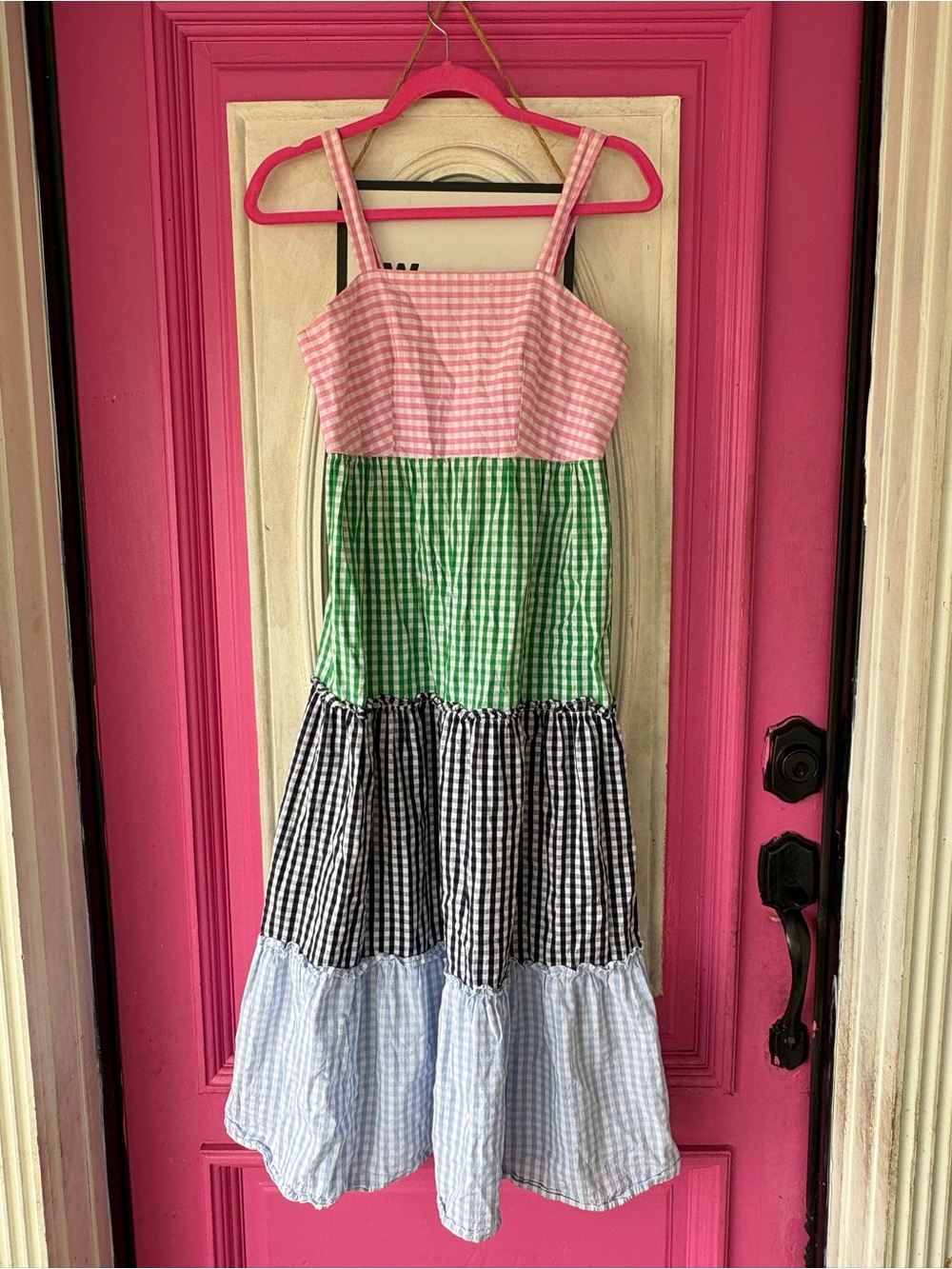 Women’s Gingham Tiered Sundress in Pink, Green, Black, and Light Blue